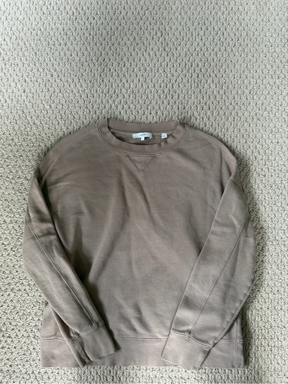 Vince Essential Relaxed Cotton Crewneck Sweatshirt Taupe Size S